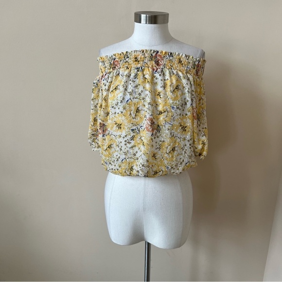 Joie floral printed flocked dot chiffon top 578 - Picture 1 of 9